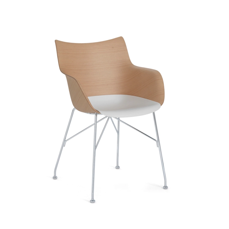 Chaise Q/WOOD assise plastique Hêtre clair/ chrome/ blanc KARTELL