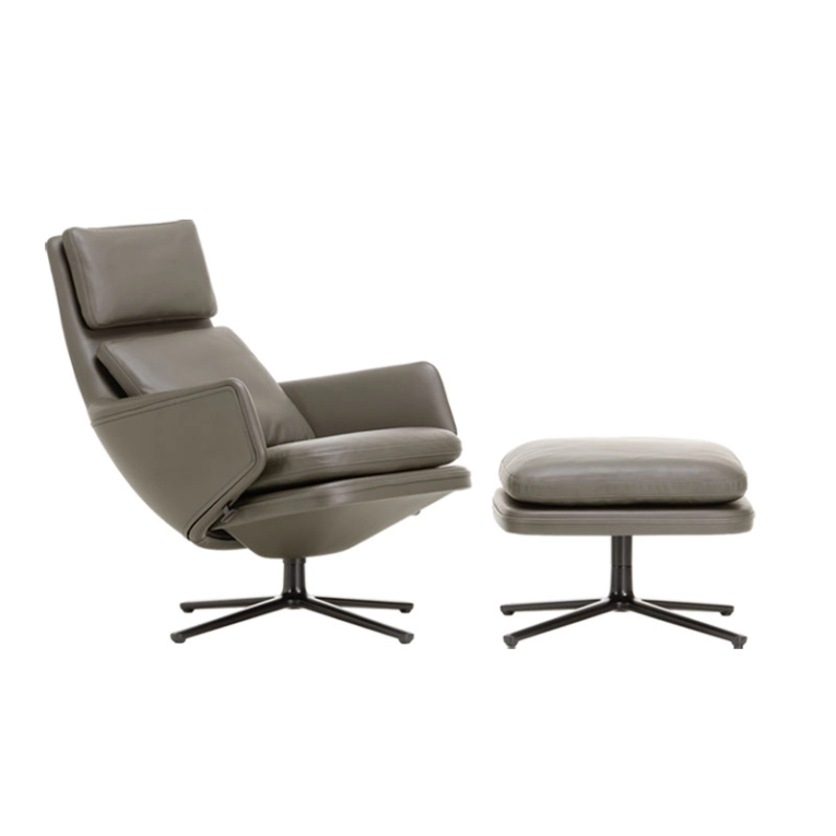 Fauteuil GRAND RELAX & OTTOMAN Gris Umbra 61/ noir VITRA
