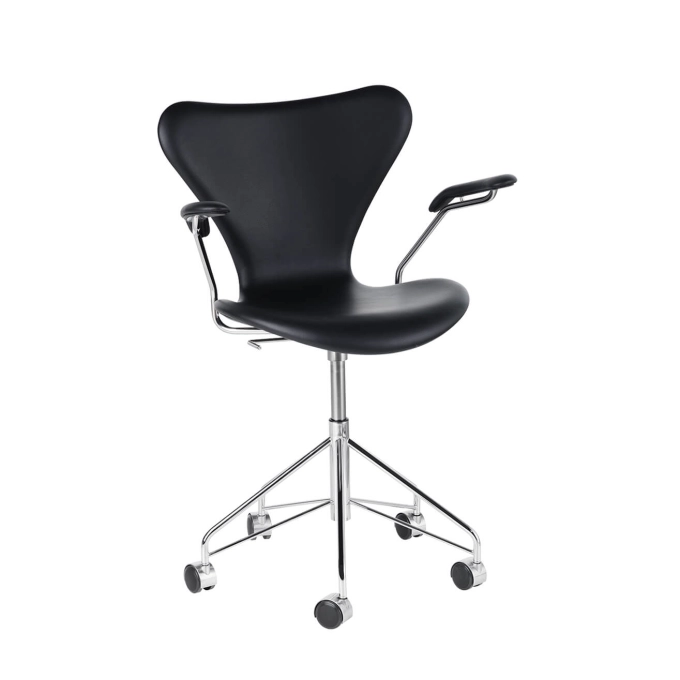 Office Chair SERIE 7 with armrests Essential leather Black FRITZ HANSEN