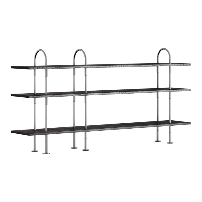 Etagère KEEN 3 arches 208 3 étagères inox-frêne marron noir - 1