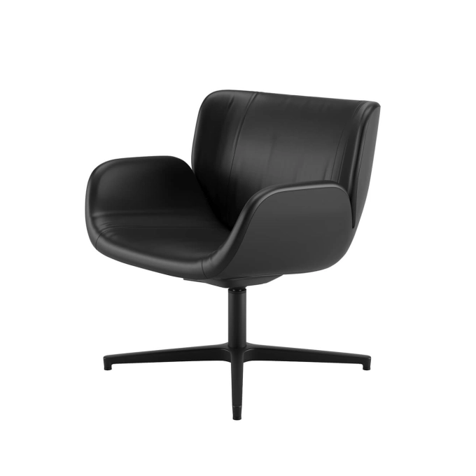 Fauteuil CARI LOUNGE Pied central pivotant Cuir Noir ARPER