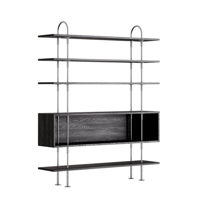 Etagère KEEN 2 arches 160 4 étagères - 1 boite inox-frêne marron noir - 1