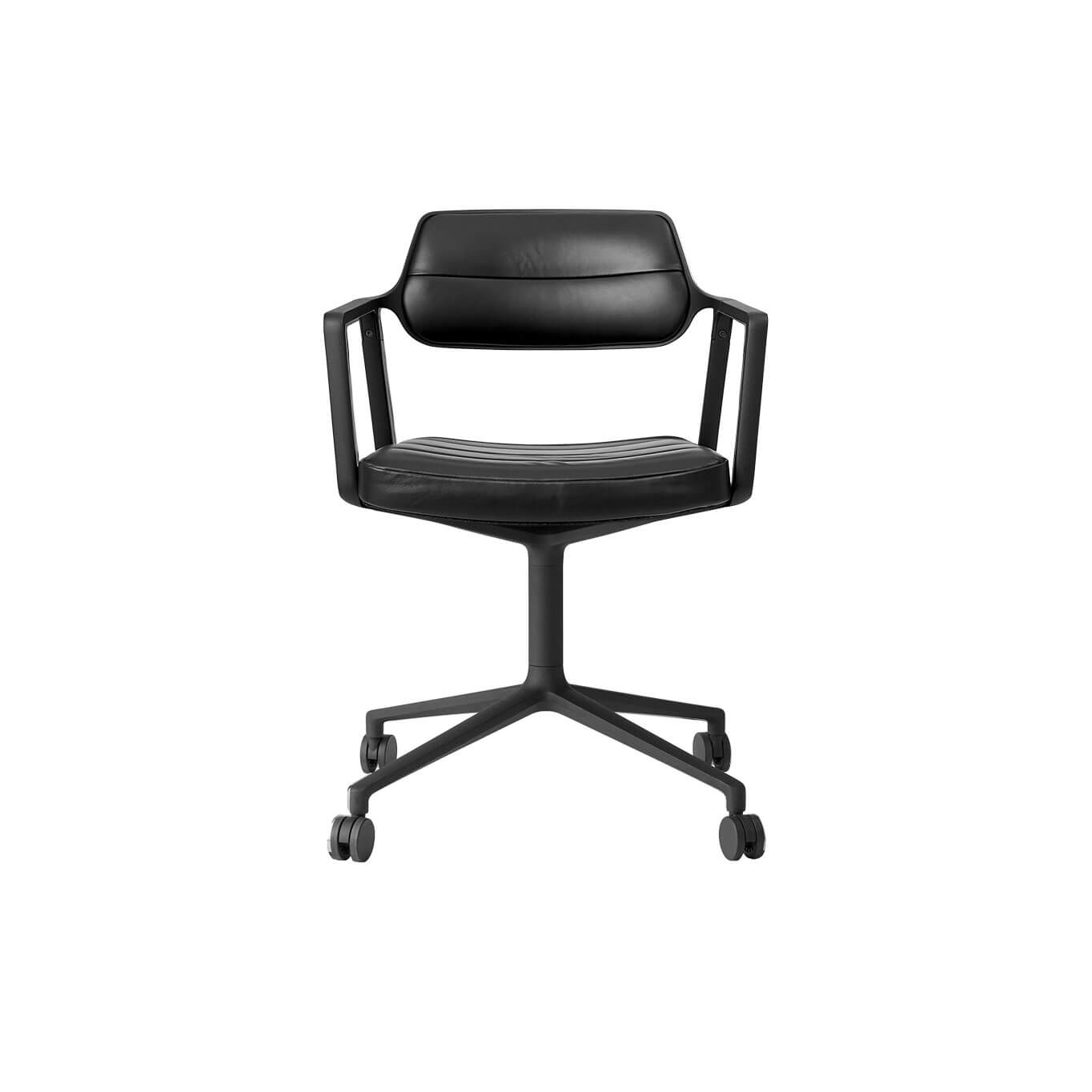 SWIVEL CHAIR 453 à roulettes Cuir noir / Aluminium peint noir VIPP