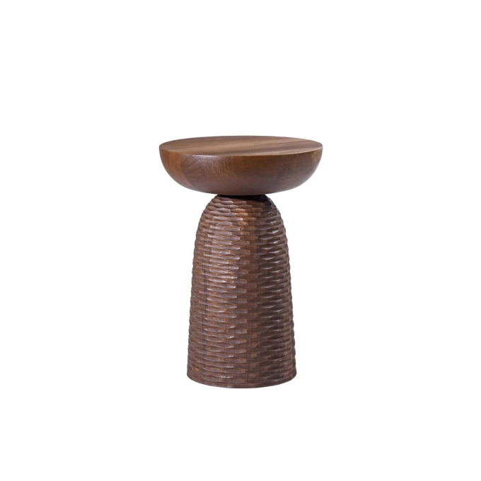 Tabouret NERA base pleine à découpes sculptées Noyer ZANAT