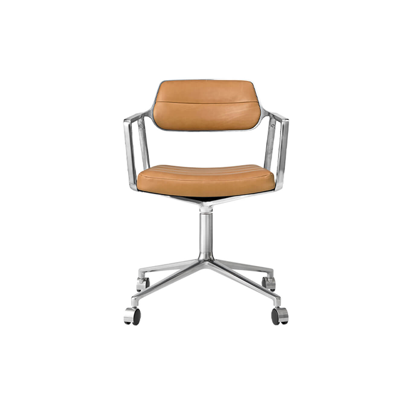 SWIVEL CHAIR 453 à roulettes Cuir Camel / Aluminium poli VIPP