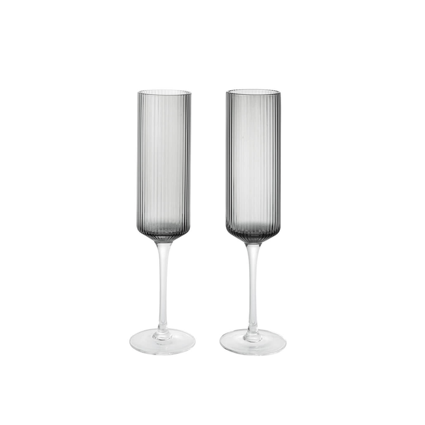 Carafe & verre Set de 2 flûtes à Champagne RIPPLE Gris Fumé FERM LIVING
