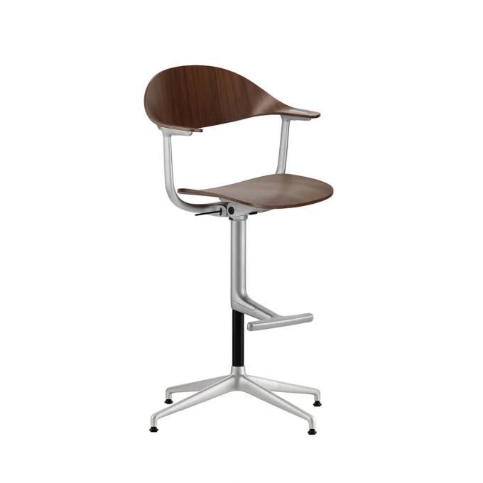Tabouret haut MYNT HIGH 4 branches Noyer foncé / Aluminium sablé VITRA