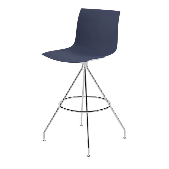 Tabouret haut CATIFA RE 46 pied central H 75 Bleu nuit ARPER