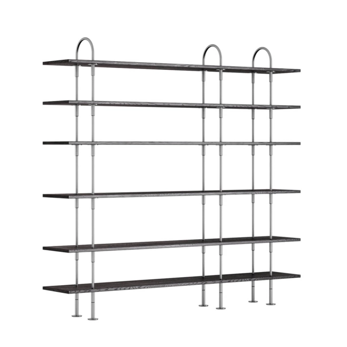 Etagère KEEN 3 arches 208 6 étagères inox-frêne marron noir - 1