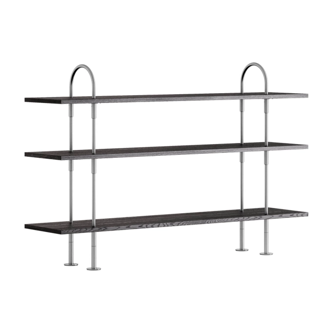 Etagère KEEN 2 arches 160 3 étagères inox-frêne marron noir - 1