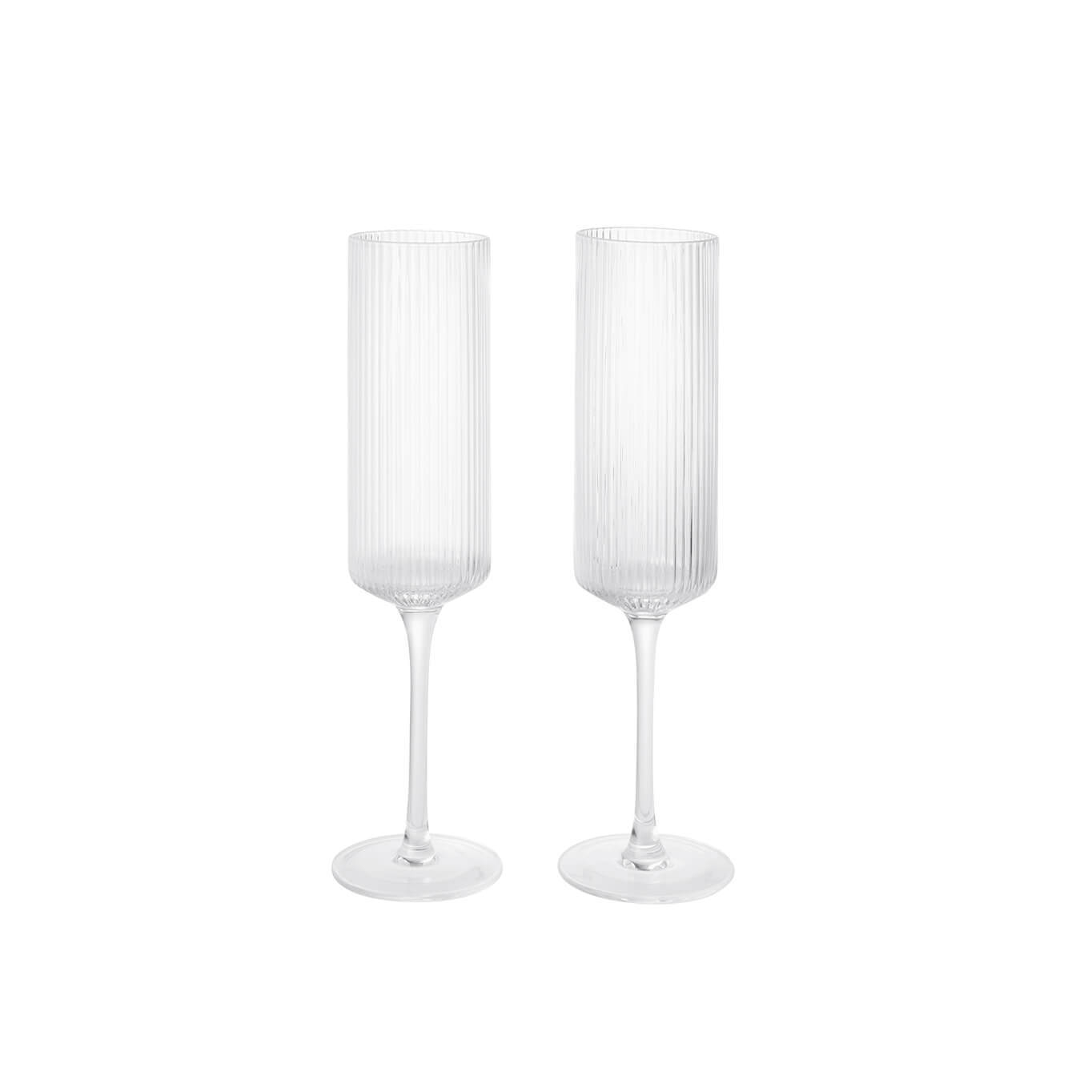 Glassware Set of 2 RIPPLE Champagne Flutes Transparent FERM LIVING