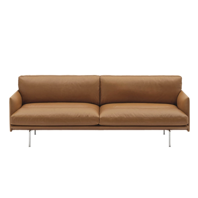 Sofa OUTLINE SOFT 3 seater leather Cognac/aluminium MUUTO