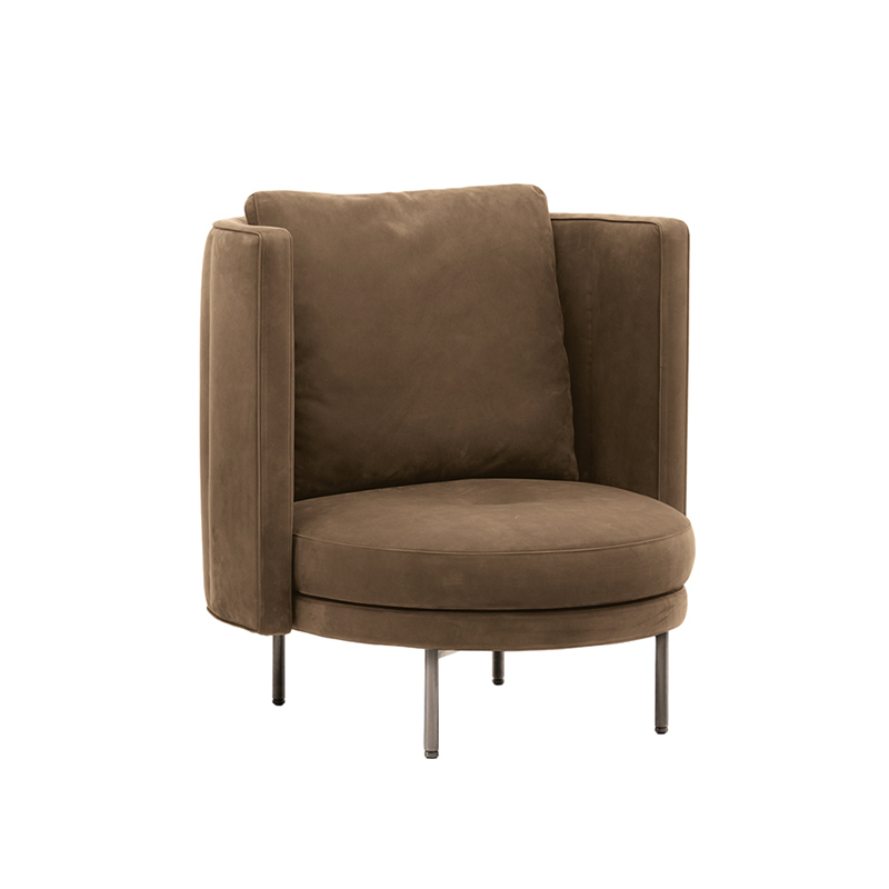 Fauteuil TORII et pouf Nubuck marron Cognac MINOTTI