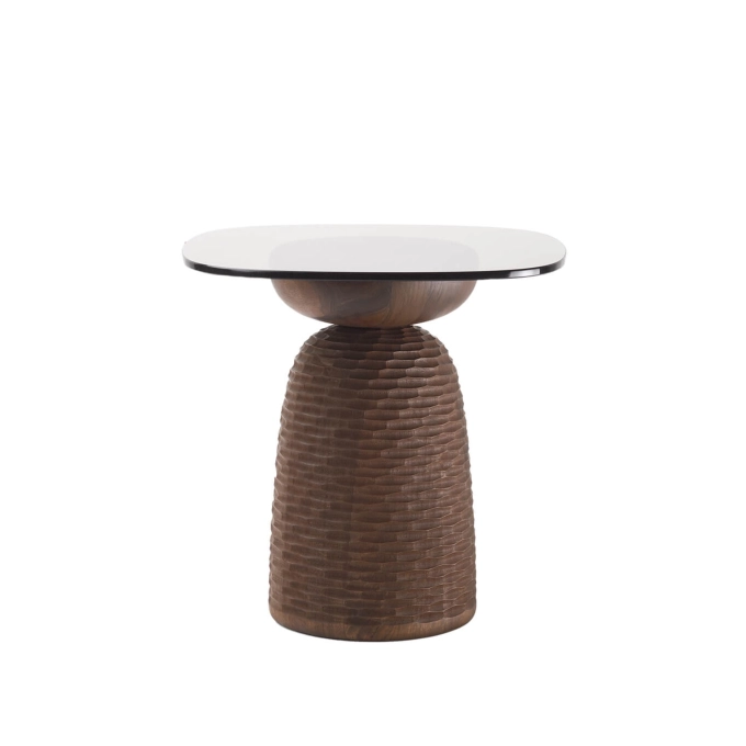 Side Table NERA full base carved lines Walnut ZANAT