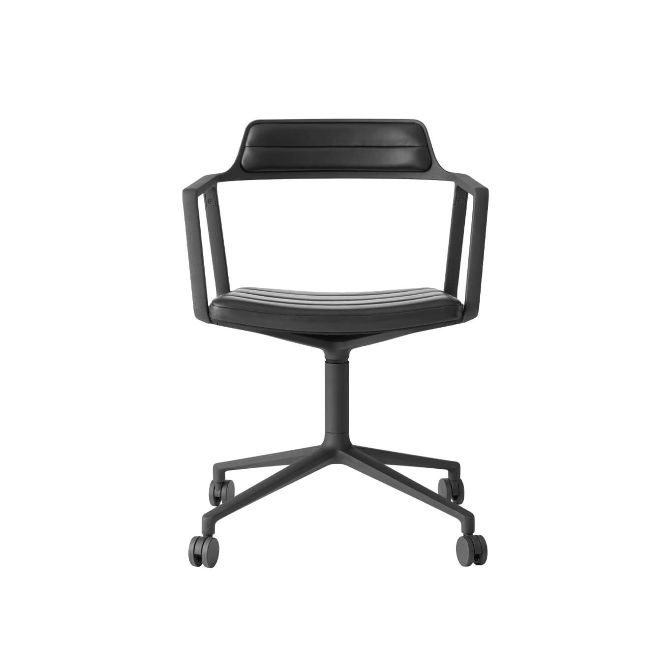 SWIVEL CHAIR 452 à roulettes Cuir noir / Aluminium peint noir VIPP