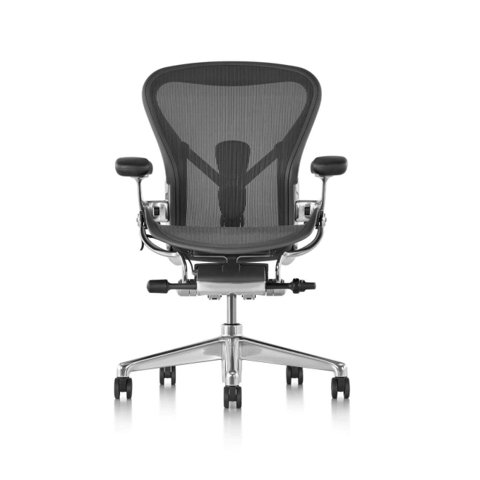 AERON Graphite / Aluminium poli accoudoirs cuir noir HERMAN MILLER