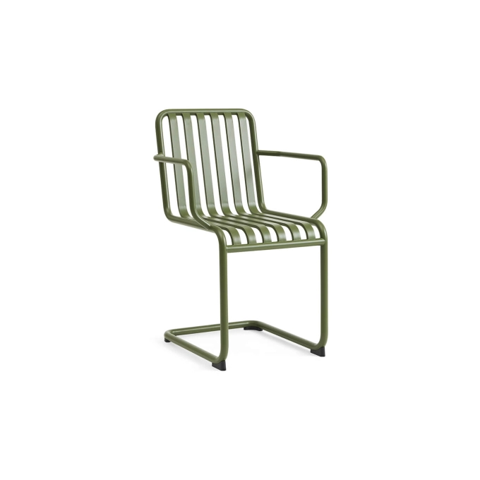 Outdoor Chair and Small Lounge Chair PALISSADE CANTILEVER with armrests Olive green HAY