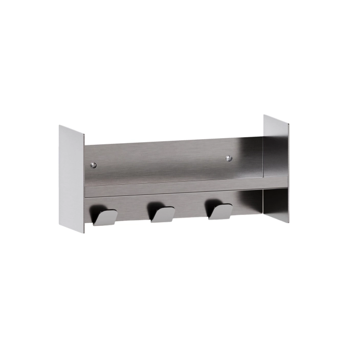 Shelving PLI CORE Brushed Stainless edged with coat racks L 30 TIPTOE