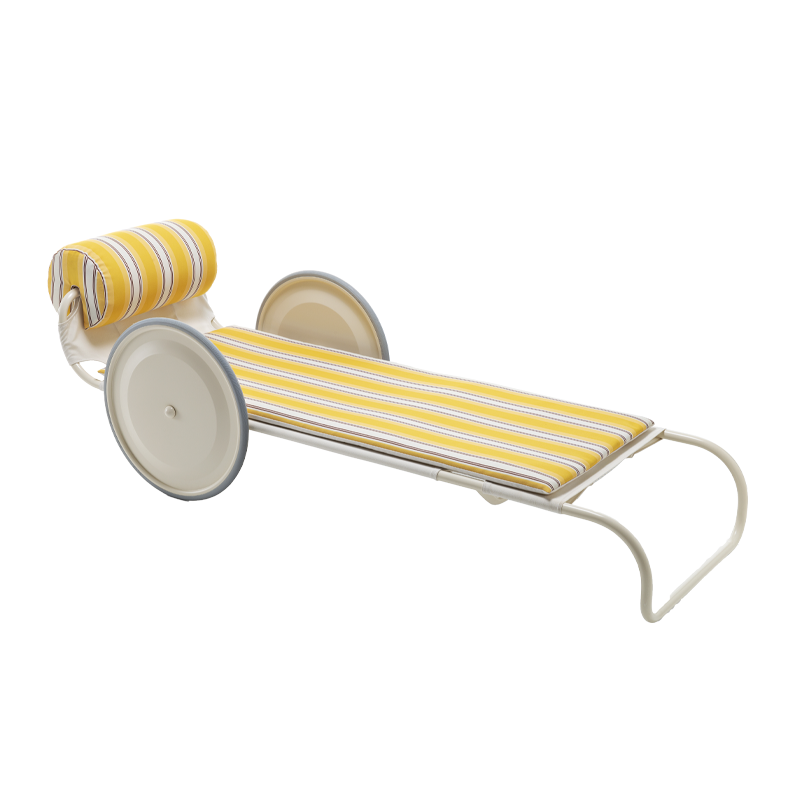Bain de soleil, chaise longue et hamac Bain de soleil LOCUS SOLUS 1964 Rayures jaunes Como JACQUEMUS & EXTETA