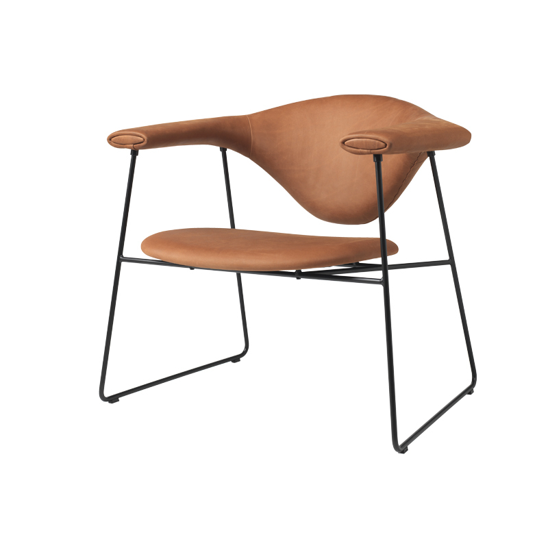 Fauteuil MASCULO LOUNGE traineau cuir Rouille 21002 GUBI