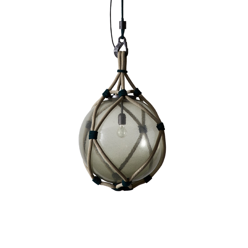 Luminaire extérieur Suspension BOLLICOSA NAUTILUS Ø 50 Verre fumé transparent / nœuds verts CASSINA