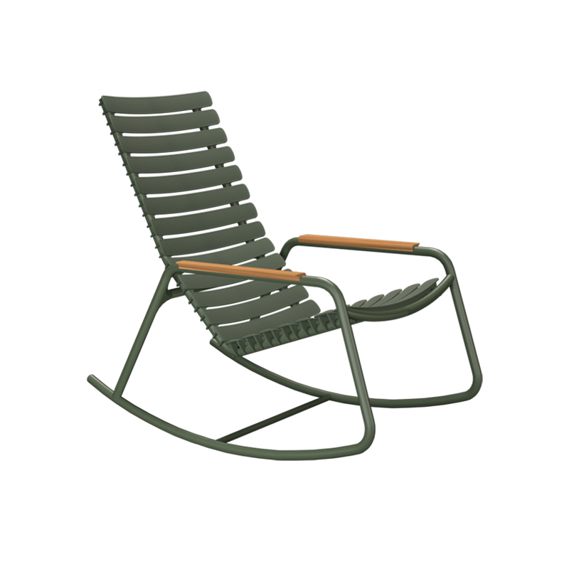 Fauteuil extérieur Rocking Chair RECLIPS accoudoirs bambou Vert olive HOUE