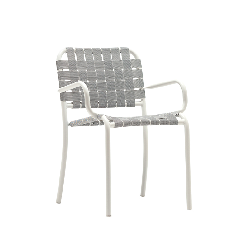 Chaise extérieur Petit fauteuil INOUT 824 Blanc/ sangles grises GERVASONI