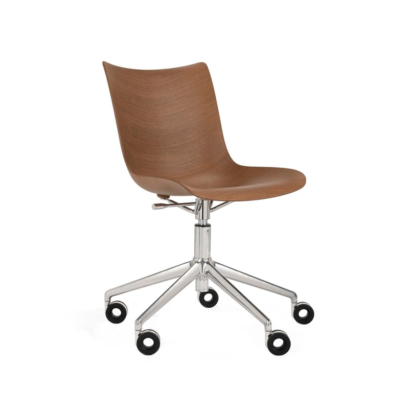 Fauteuil de bureau P/WOOD roulettes Bois foncé/ chrome KARTELL