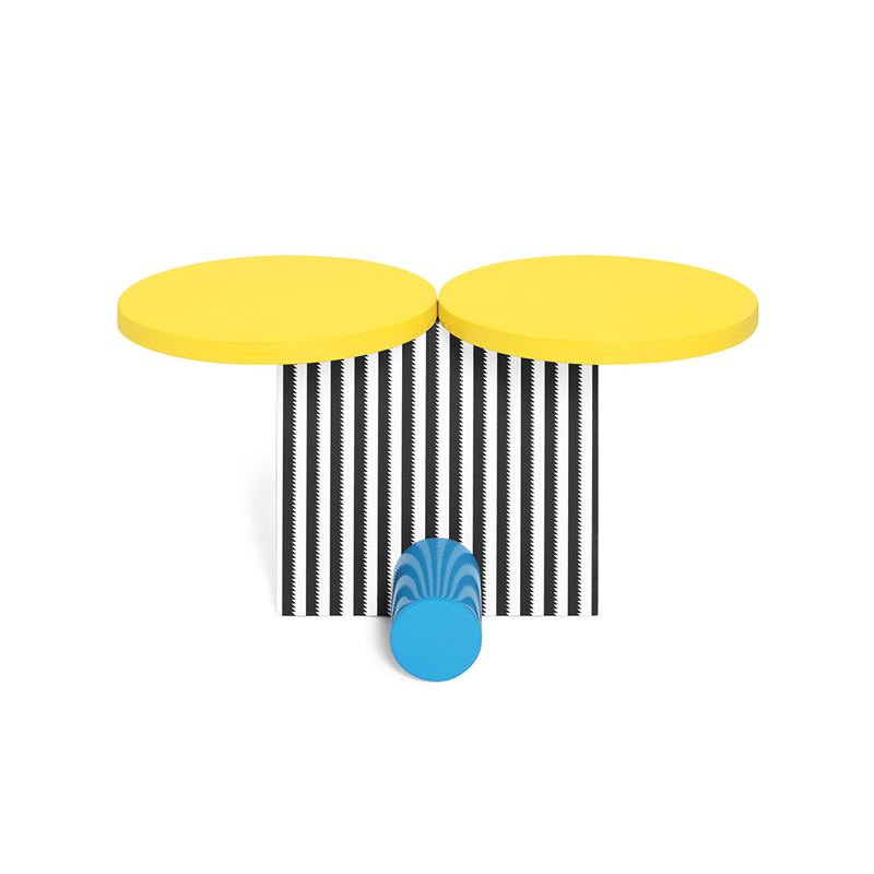 Table d'appoint guéridon POLAR Jaune et bleu MEMPHIS MILANO