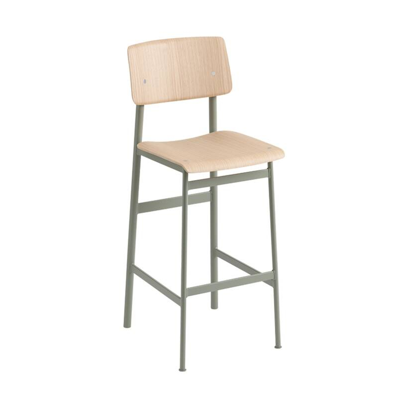 Tabouret haut LOFT BAR STOOL H75 Vert cendré / chêne MUUTO