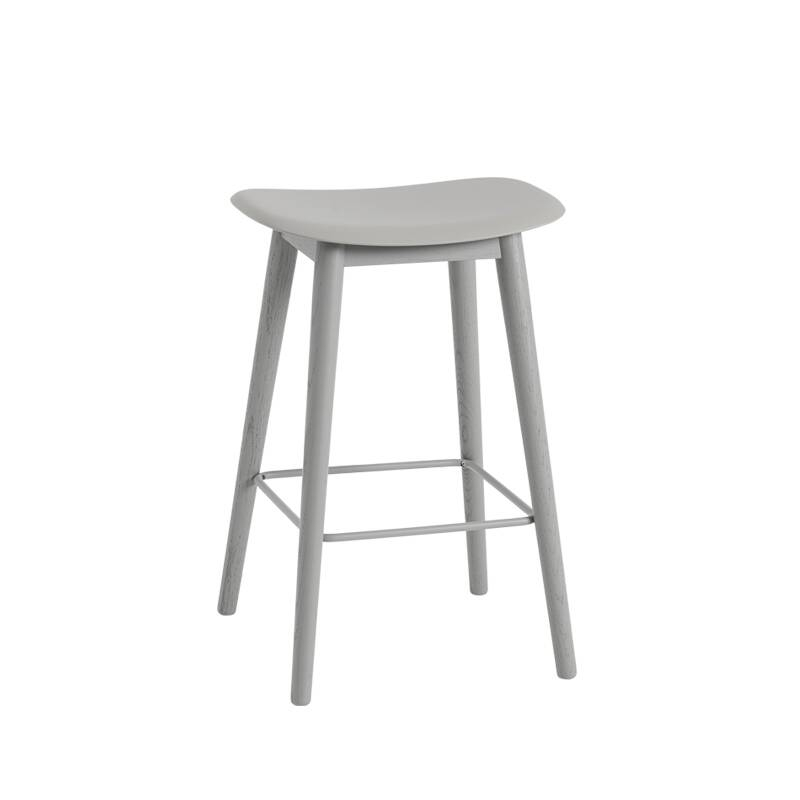 Tabouret haut FIBER BAR STOOL pieds bois H65 Gris MUUTO