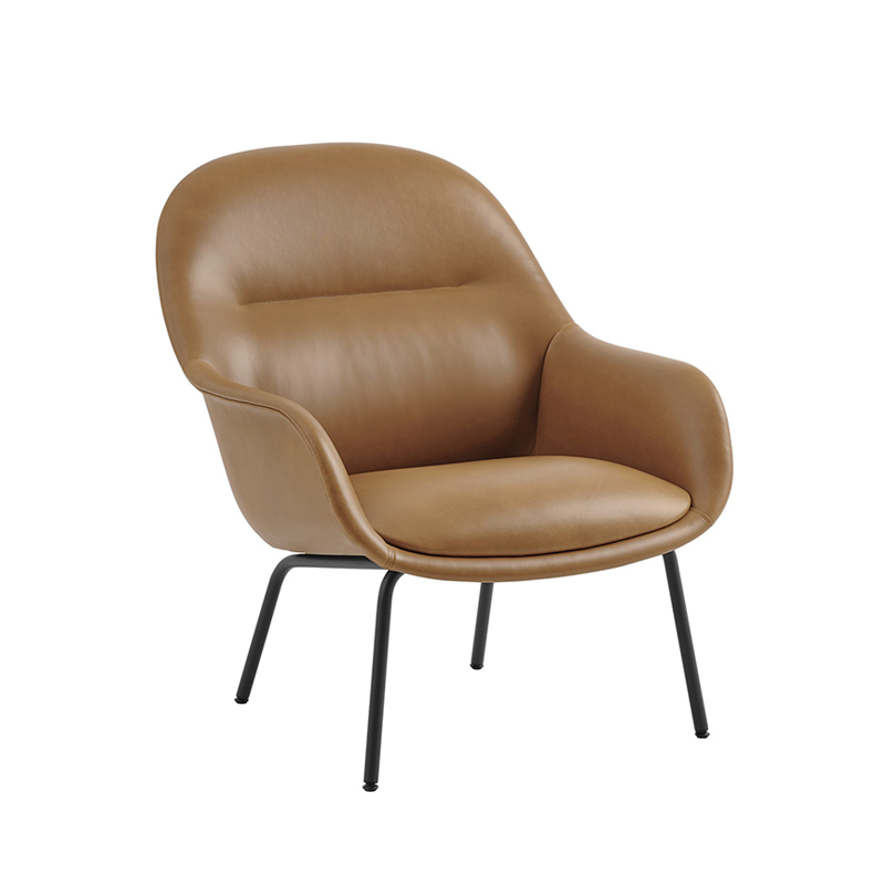 Fauteuil FIBER LOUNGE pieds acier Cuir cognac/ noir MUUTO