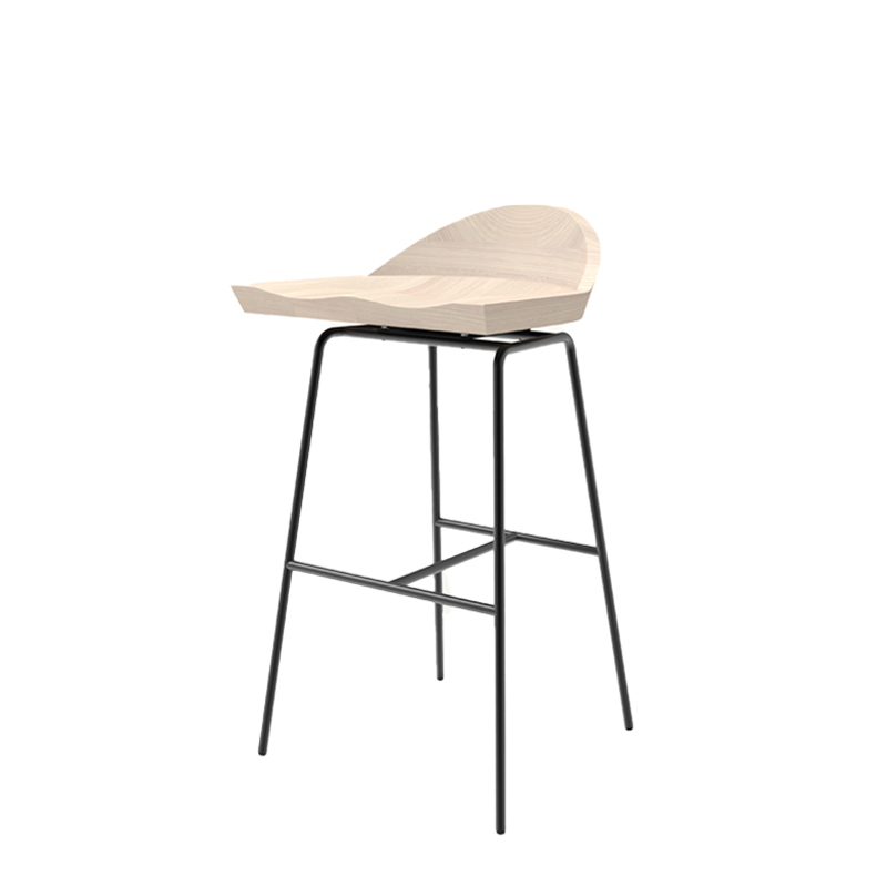 Tabouret haut SPINDLE dossier bas H 76 Frêne blanchi/ noir BASSAMFELLOWS
