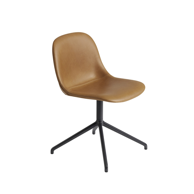 Chaise FIBER CHAIR pied central coque cuir Cognac MUUTO