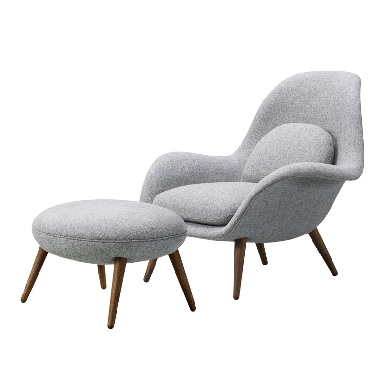 Fauteuil SWOON LOUNGE & OTTOMAN Gris 130 FREDERICIA