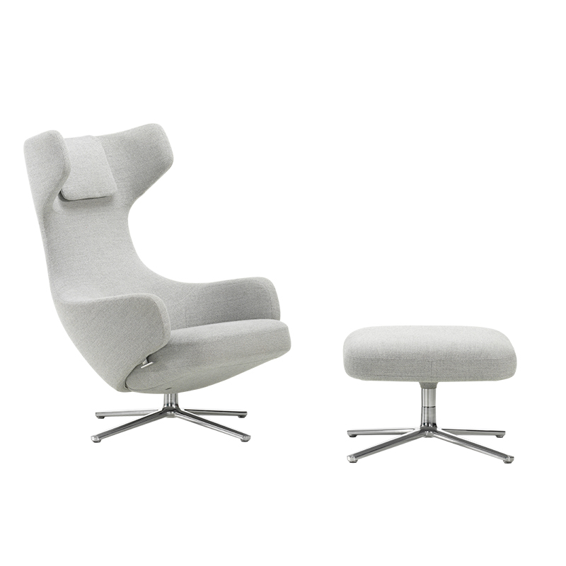 Fauteuil GRAND REPOS & OTTOMAN tissu Dumet ginger/ gris VITRA