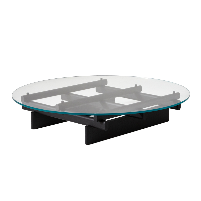 Table basse SENGU Ø 120 Chêne teinté noir / verre extra-clair CASSINA