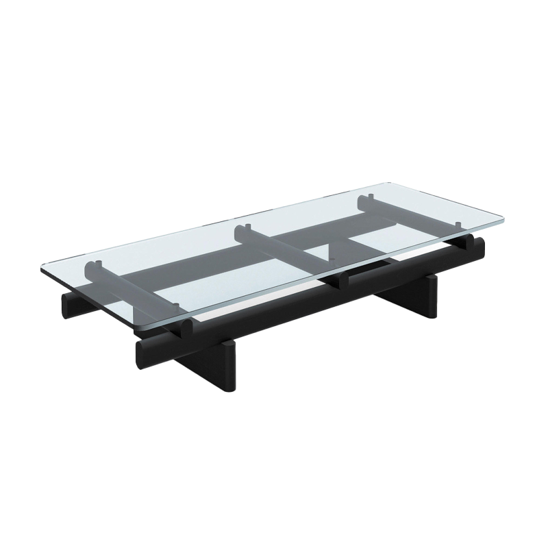 Table basse SENGU 150x60 Chêne teinté noir / verre extra-clair CASSINA