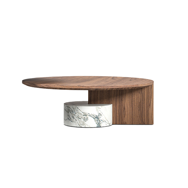 Table basse SENGU LOW Ø 90 Noyer / Marbre de Carrare CASSINA