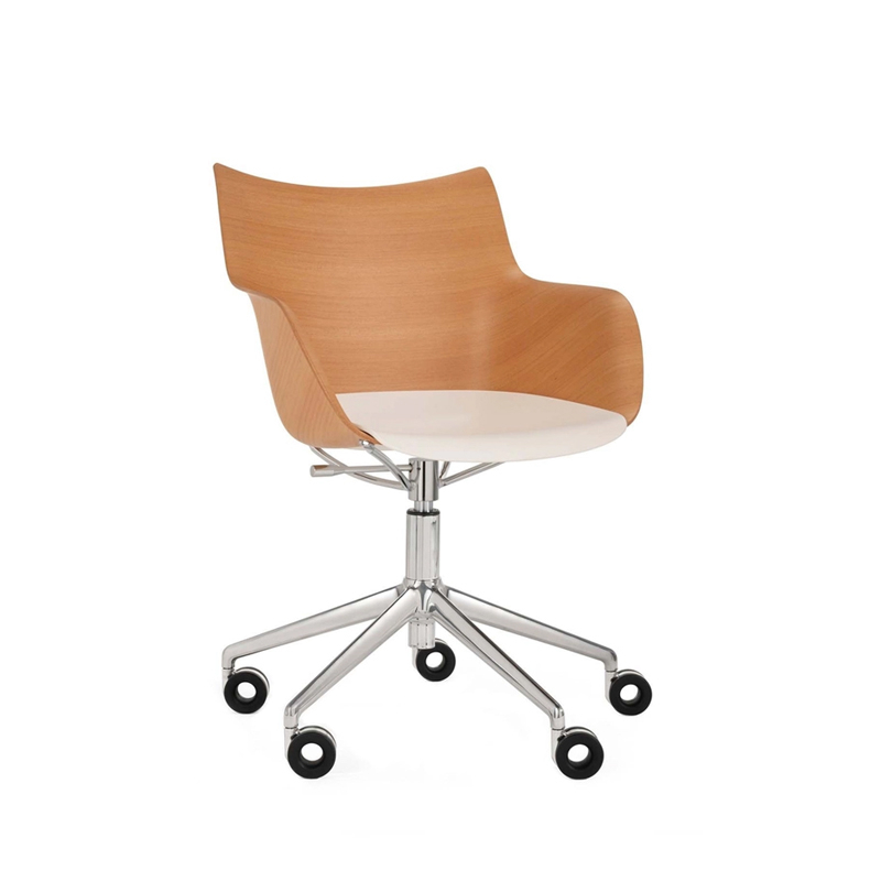 Fauteuil de bureau Q/WOOD assise plastique Bois clair/ blanc/ chrome KARTELL
