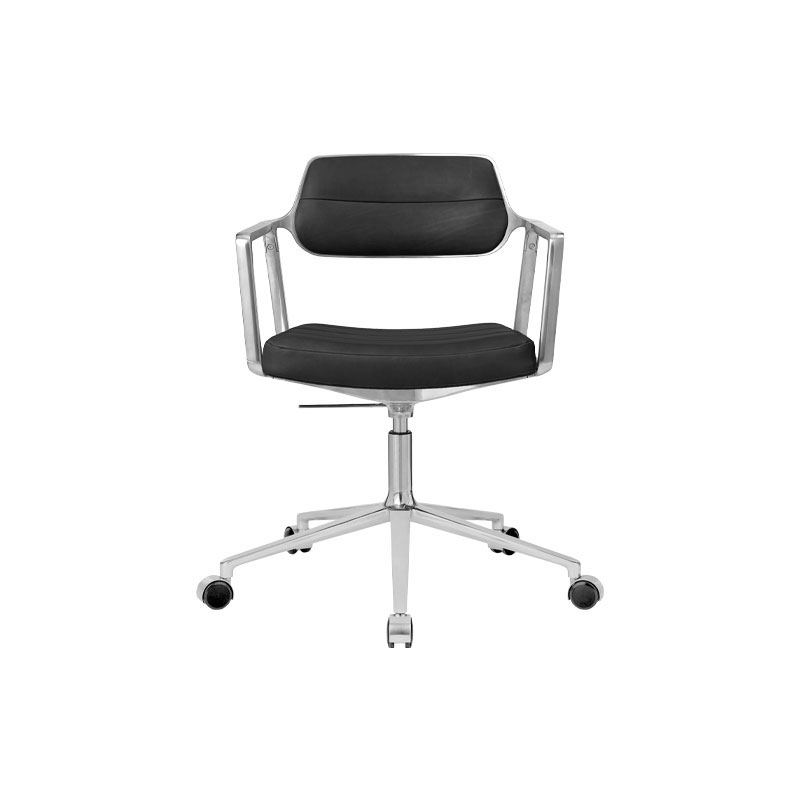 Fauteuil de bureau SWIVEL CHAIR à roulettes Cuir noir / Aluminium poli VIPP