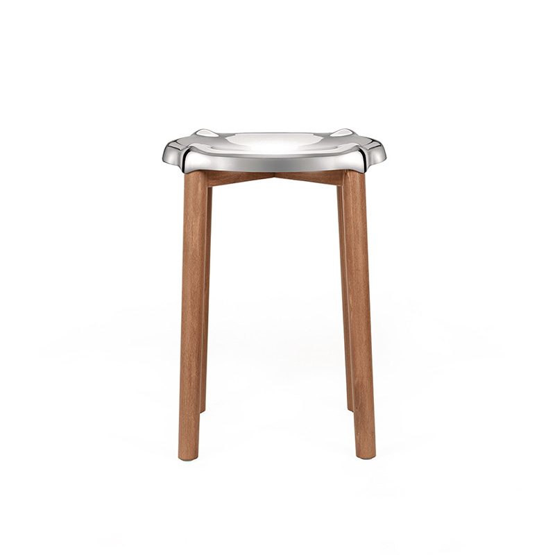Tabouret POÊLE Inox brillant/ hêtre brun ALESSI