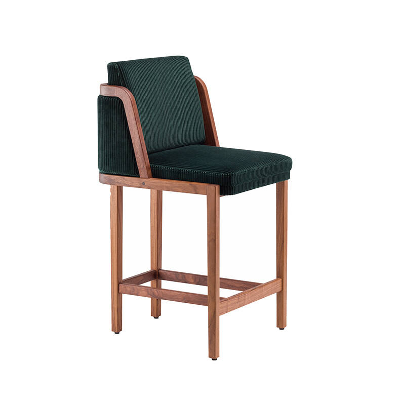 Tabouret haut THRONE dossier tissu Noyer danois huilé / Phlox 983 DE LA ESPADA