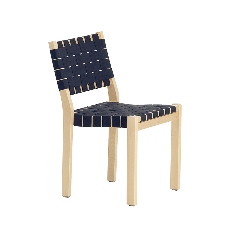 Chaise 611 Bouleau naturel / lin noir/bleu ARTEK