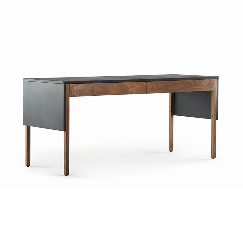Bureau DRAPE Cuir noir / Noyer Danois huilé DE LA ESPADA