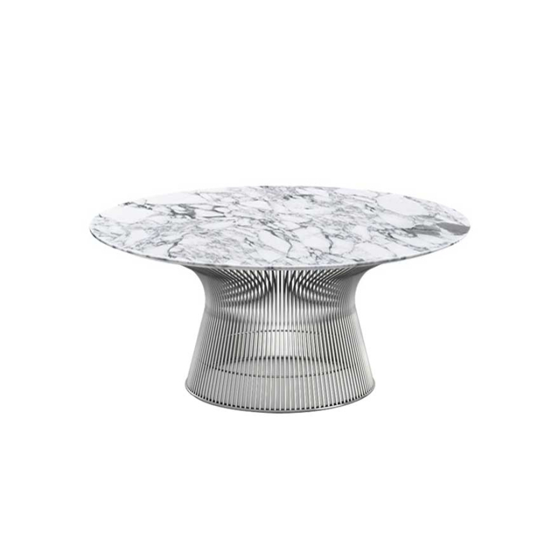 Table basse PLATNER Ø 91,5 Marbre Marbre Arabescato, blanc veiné gris KNOLL